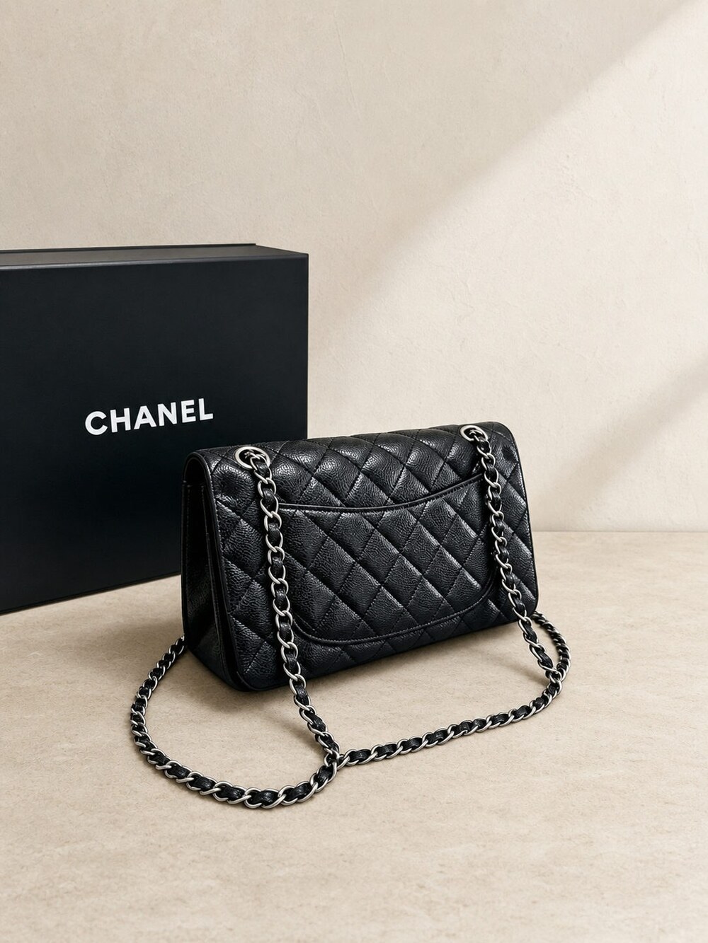 Chanel Classic Black Caviar Leather Flap Shoulder Bag - Picture 5 of 6